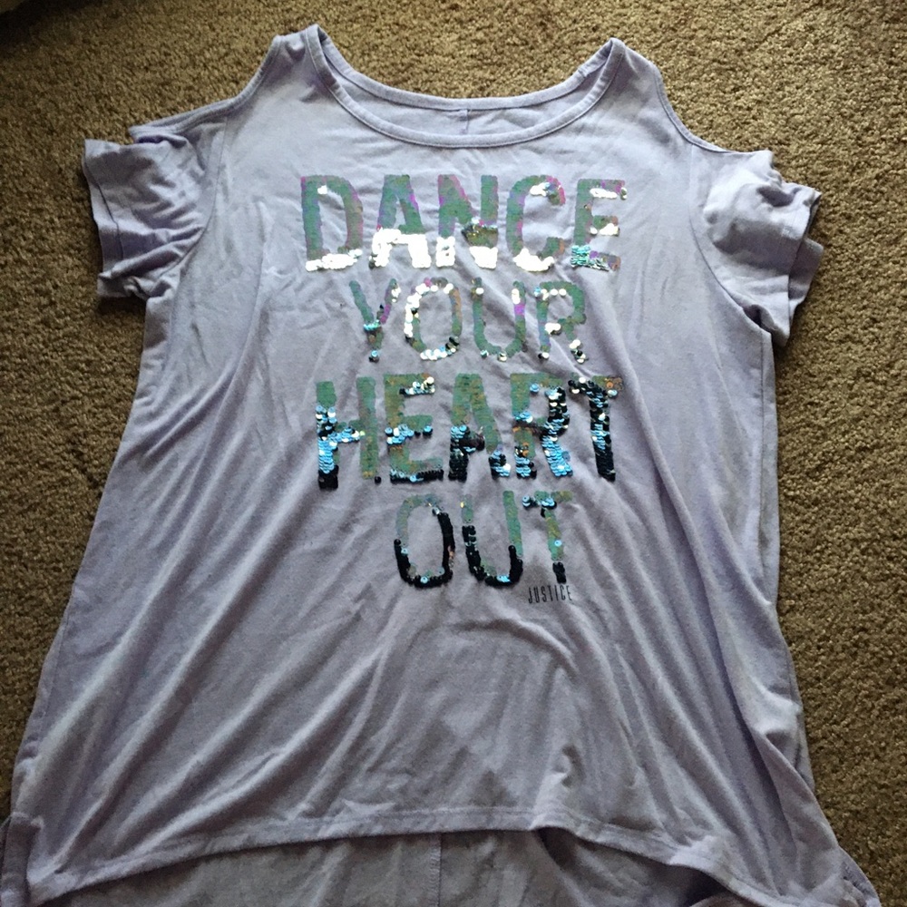 Justice Flip Sequined Cold-shoulder Top